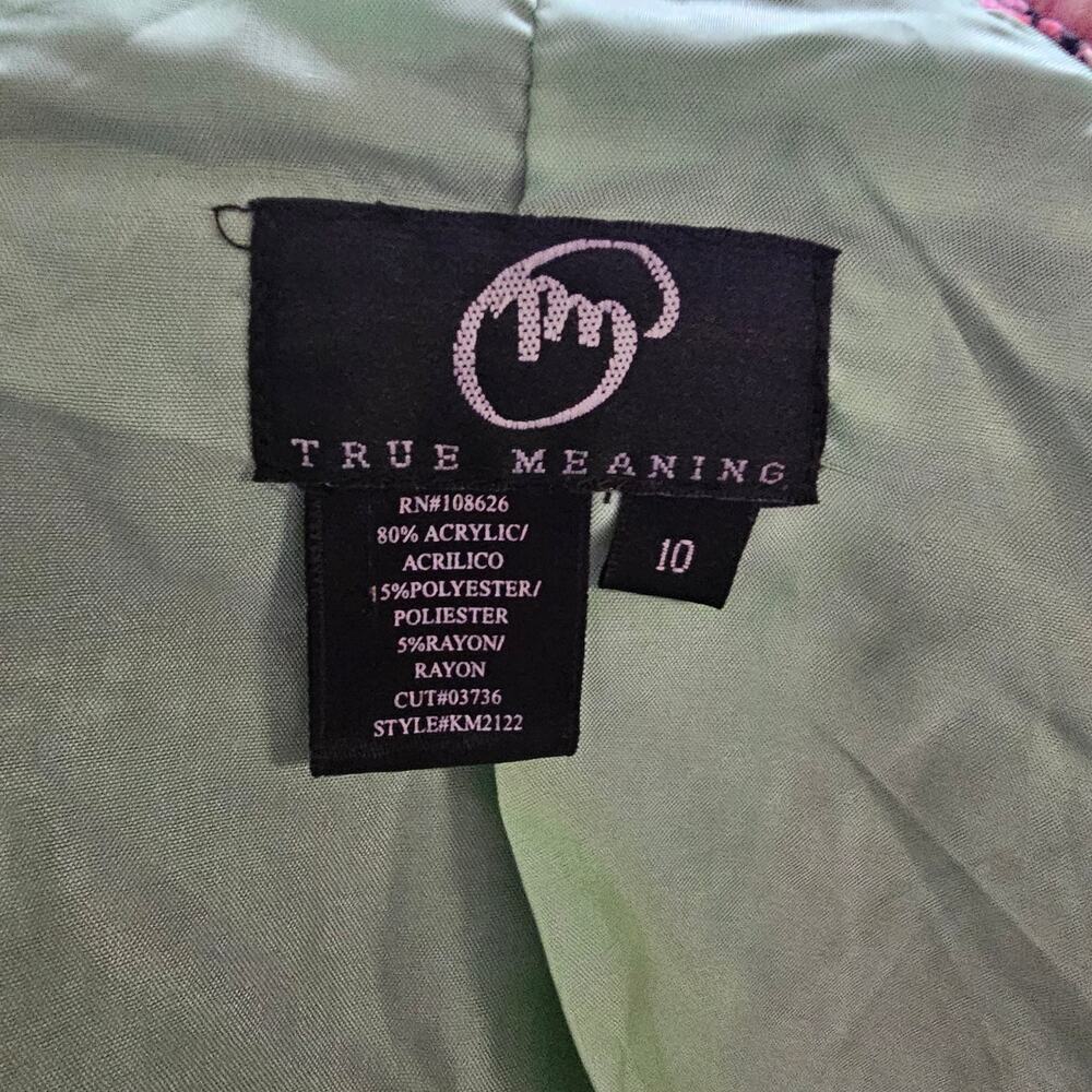 True Meaning tweed blazer in a brown and pink plaid with faux fur trim. Size 10 - Picture 4 of 4